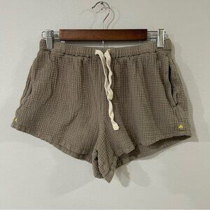 Kerri Rosenthal Brown Khaki Gauze Elastic Waist Lounge Cotton Shorts Size Small